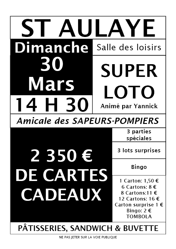 loto des pompiers MARS 25
