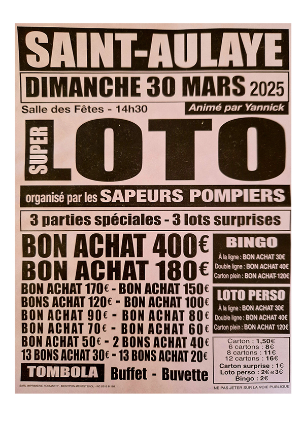 loto des pompiers MARS 252